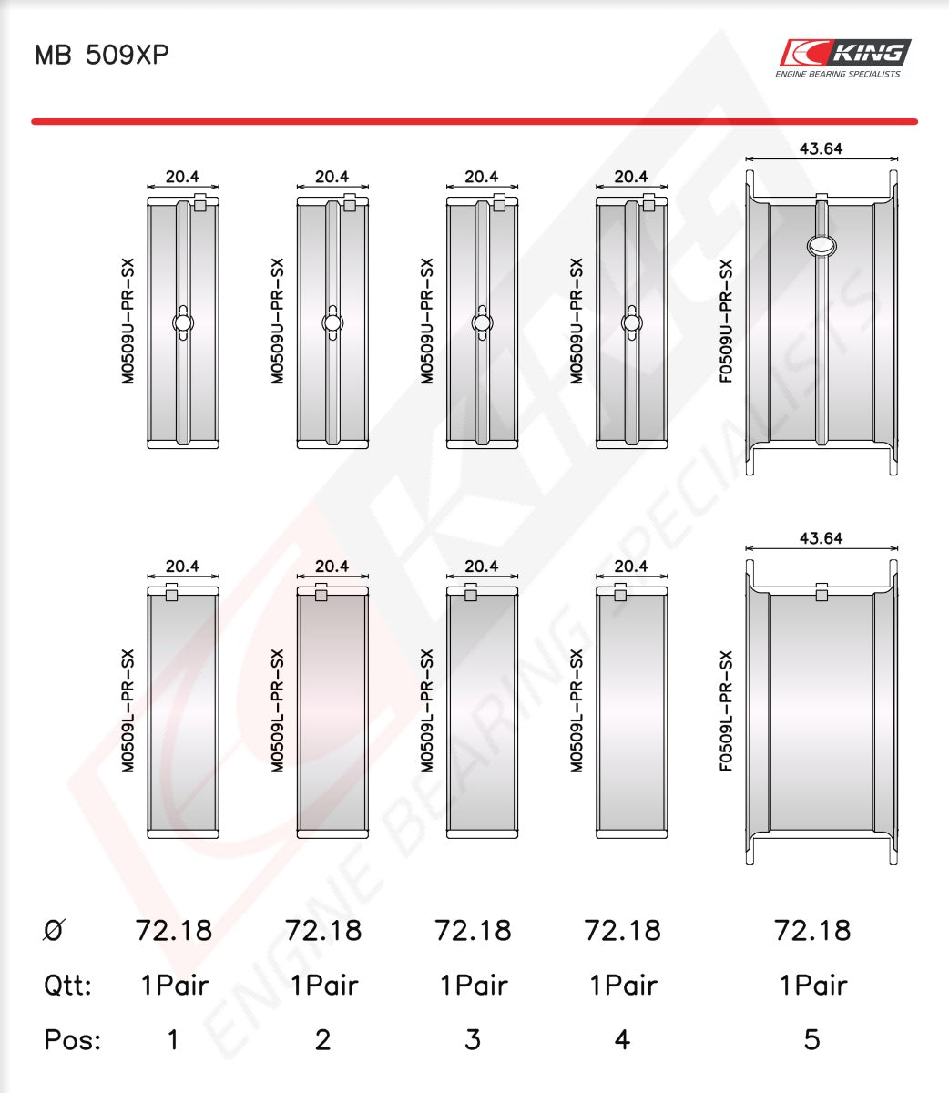 King Chevrolet 400 V8 Main Bearing Set MB 509XP-STD - Fits Chevrolet, GMC, Pontiac
