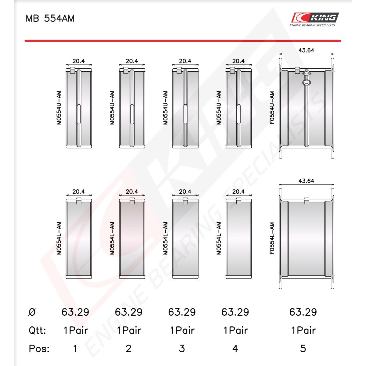 King Chevrolet 265, 283, 302, 327 OE-Replacement Main Bearings Set MB 554AM-STD - Fits Chevrolet, Jeep, GMC