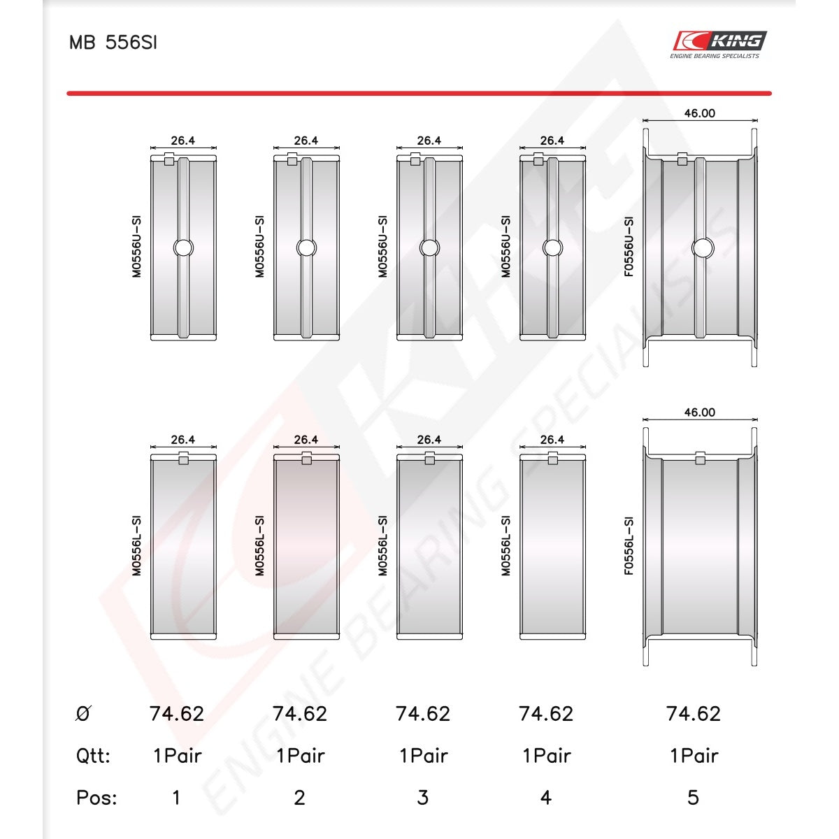 King Chevrolet Big Block V8 396-502 GEN IV, V, VI BBC OE-Replacement Main Bearing Set MB 556SI 030 - Fits Chevrolet, GMC, Pontiac