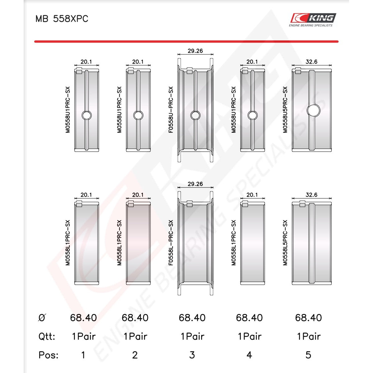 King Chrysler 273, 301, 313, 318, 340 Racing Main Bearings Set MB 558XPC 010 - Fits Dodge, Plymouth, Fargo