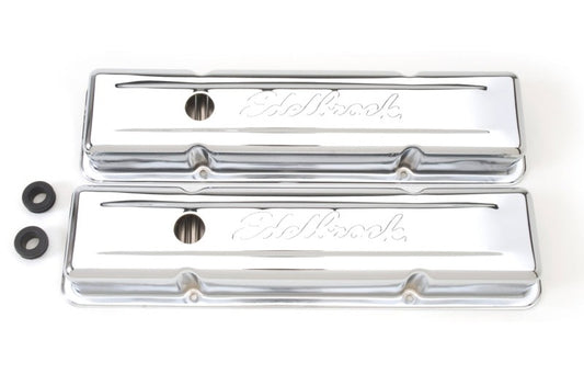 Edelbrock 4449 Signature Series Valve Covers Chrome for 1959-1986 Small Block Chevrolet