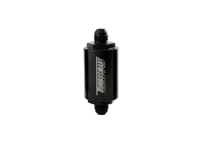 Turbosmart FPR Billet Inline Fuel Filter 1.75in OD 3.825in Length AN-8 Male Inlet - Black