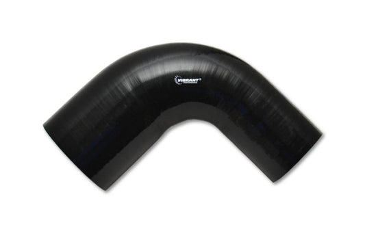 Vibrant 2in ID x 2.25in ID x 4in Long Gloss Black Silicone 90 Degree Transition