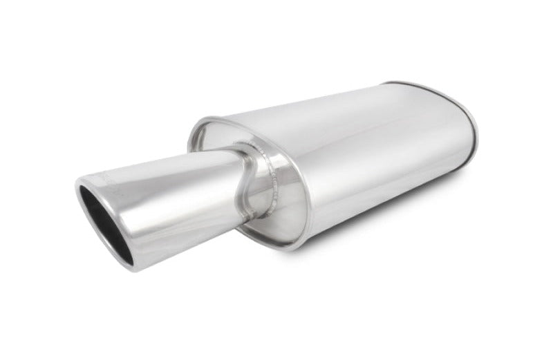 Vibrant StreetPower Turbo Oval Muffler with 4in Round Tip Angle Cut Rolled Edge