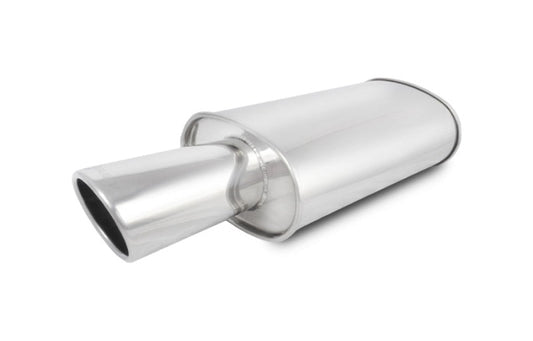 Vibrant StreetPower Turbo Oval Muffler with 4in Round Tip Angle Cut Rolled Edge