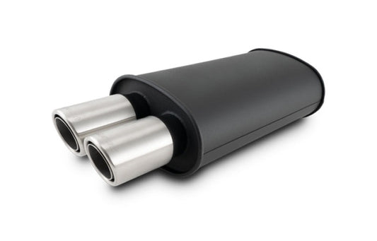 Vibrant STREETPOWER Blk Oval Muffler w/Dual Center Tip 3in Inlet ID 3in Tip OD