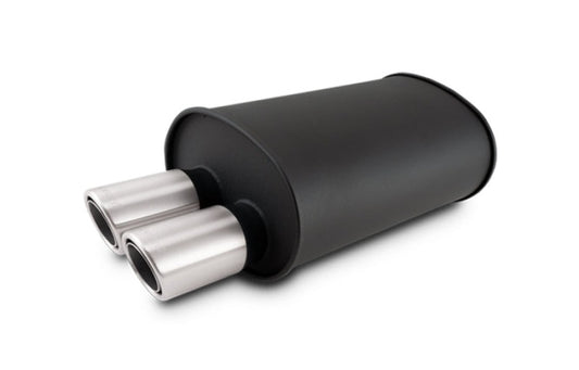 Vibrant STREETPOWER Blk Oval Muffler w/Dual Offset Tip 3in Inlet ID 3in Tip OD