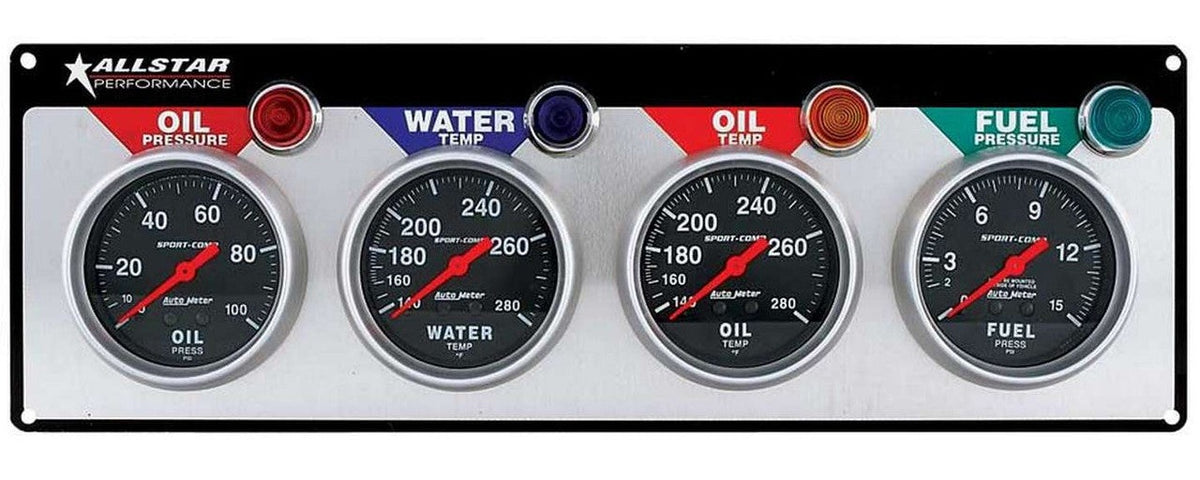 Allstar Performance 4 Gauge Panel A/M OP/WT/OT/FP Sport-Comp ALL80114