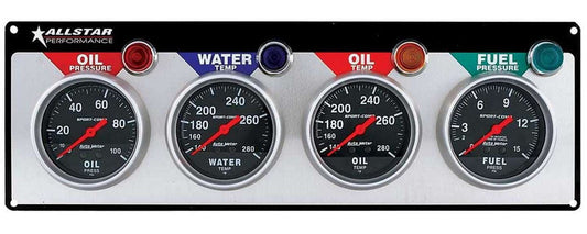Allstar Performance 4 Gauge Panel A/M OP/WT/OT/FP Sport-Comp ALL80114