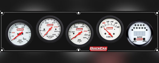 QuickCar Extreme Gauge Panel w/611-7010 - Black Plate, OP/WT/OT/VT/Tach