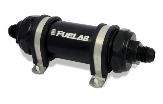 Fuelab 82811-1 828 In-Line Fuel Filter Long -6AN In/Out 40 Micron Stainless - Black