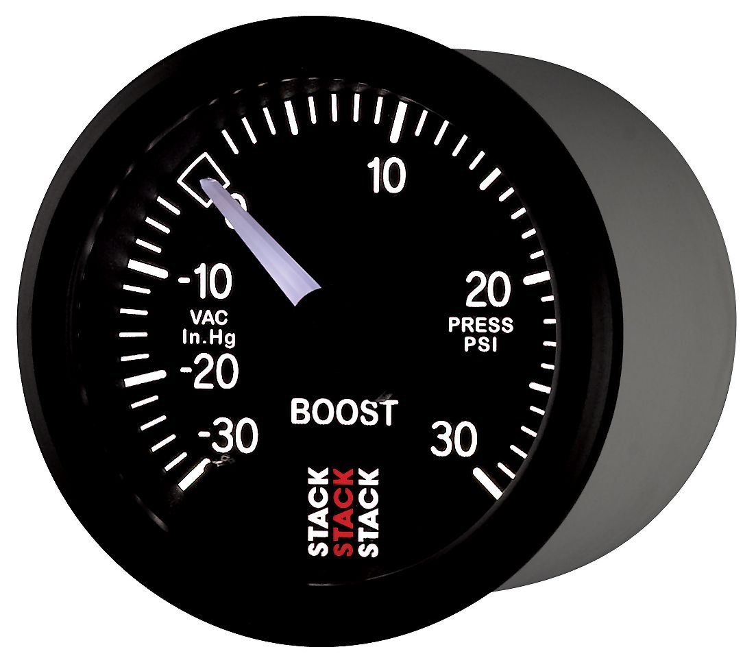 AutoMeter ST3112 Stack 52mm -30inHg to +30 PSI Mechanical Boost Gauge Black