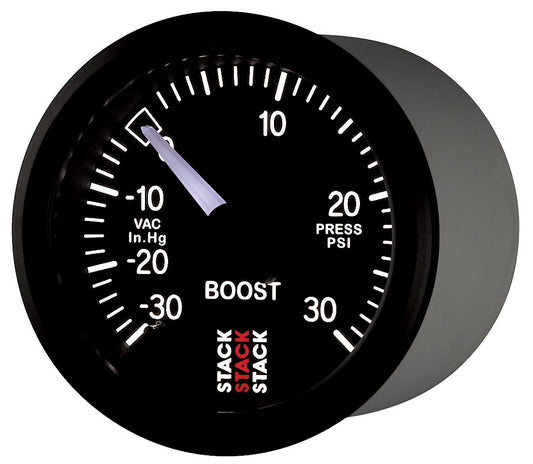 AutoMeter ST3112 Stack 52mm -30inHg to +30 PSI Mechanical Boost Gauge Black